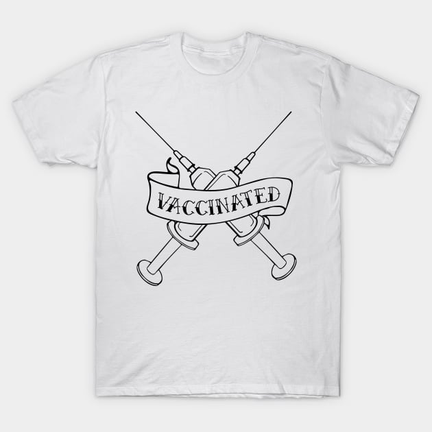 Vaccinated Syringe Simple Line Drawing Design T-Shirt by Huhnerdieb Apparel